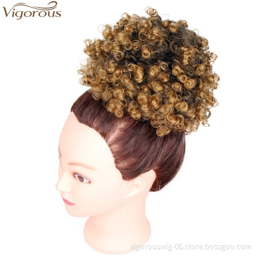 VigorousTop Quality Wholesale Synthetic Short Afro Kinky Hair Bun Drawstring Pony Tail Clip in Hair Extension on Puff Hair Bun